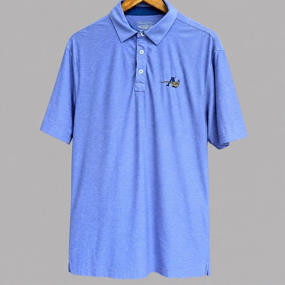 Straight Down Performance Polo Shirt Mens L Purple with "A" Pheasant Logo Golf